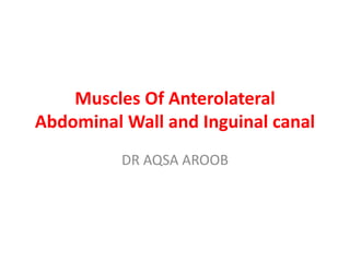 Muscles Of Anterolateral
Abdominal Wall and Inguinal canal
DR AQSA AROOB
 
