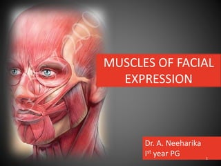 MUSCLES OF FACIAL
EXPRESSION
Dr. A. Neeharika
Ist year PG 1
 