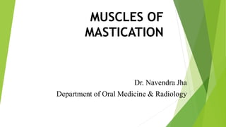 MUSCLES OF
MASTICATION
Dr. Navendra Jha
Department of Oral Medicine & Radiology
 