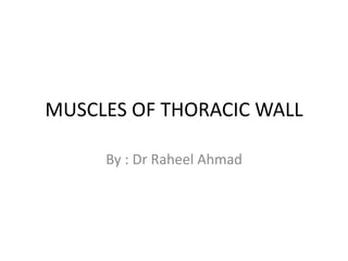 MUSCLES OF THORACIC WALL
By : Dr Raheel Ahmad
 