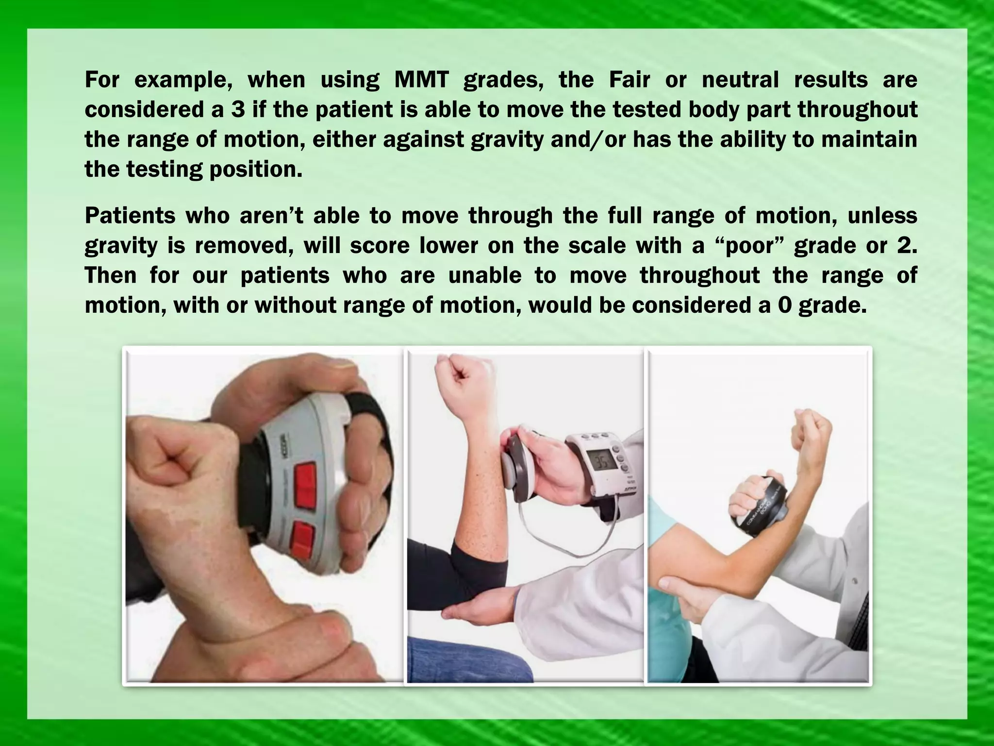 Strength Gradong Muscle Strength Testing And Manual Muscle Grades | PDF