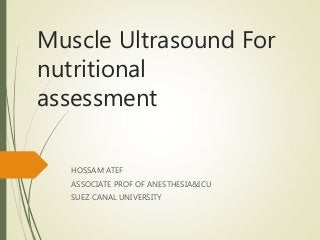 Muscle Ultrasound For
nutritional
assessment
HOSSAM ATEF
ASSOCIATE PROF OF ANESTHESIA&ICU
SUEZ CANAL UNIVERSITY
 