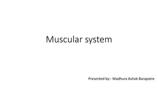 Muscular system
Presented by:- Madhura Ashok Barapatre
 