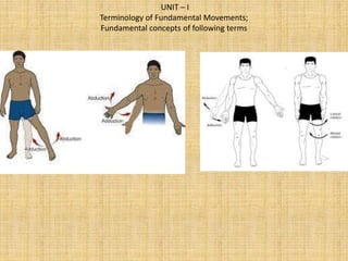 UNIT – I
Terminology of Fundamental Movements;
Fundamental concepts of following terms
 