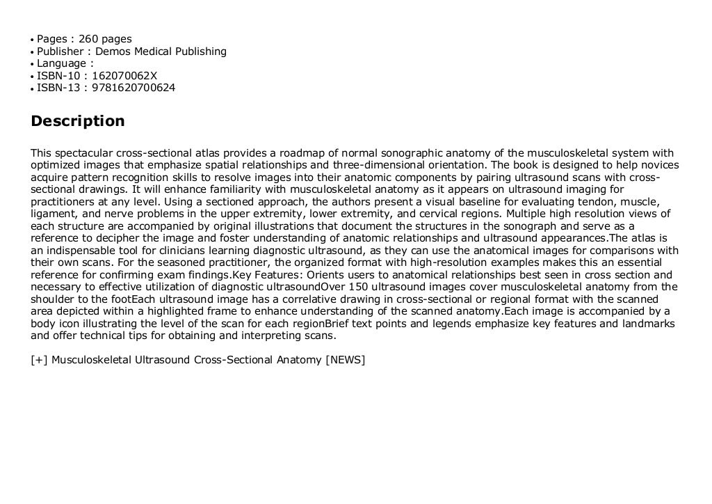 Musculoskeletal Ultrasound CrossSectional Anatomy [NEWS]