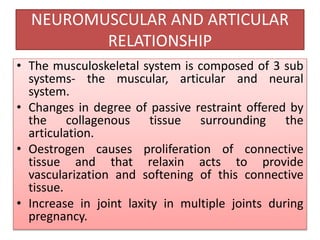 NEUROMUSCULAR AND ARTICULAR
RELATIONSHIP
• The musculoskeletal system is composed of 3 sub
systems- the muscular, articula...