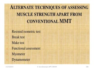11/14/2019 K. Soundararajan, MPT, SRIHER 108
 