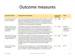 Outcome measures
11/14/2019 K. Soundararajan, MPT, SRIHER 155
 
