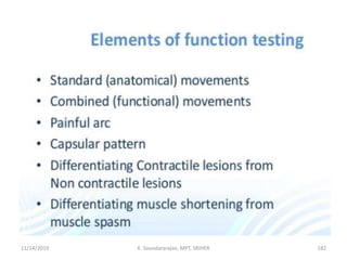11/14/2019 K. Soundararajan, MPT, SRIHER 182
 