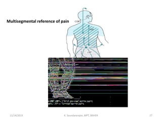 Multisegmental reference of pain
11/14/2019 K. Soundararajan, MPT, SRIHER 27
 