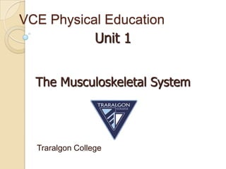 VCE Physical Education
           Unit 1


  The Musculoskeletal System




  Traralgon College
 