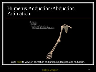 Humerus Adduction/Abduction
Animation




  Click here to view an animation on humerus adduction and abduction.

Medical Terminology: A Living Language, Fourth Edition
                                                                        154
Bonnie F. Fremgen and Suzanne S. Frucht         Back     to Directory
 