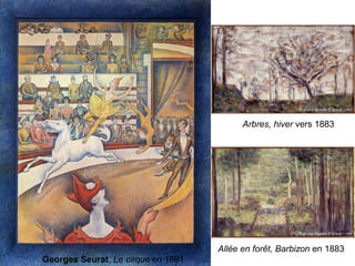 Georges Seurat, Le cirque en 1891
Allée en forêt, Barbizon en 1883
Arbres, hiver vers 1883
 