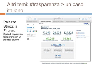 Altri temi: #trasparenza > un caso 
italiano 
Palazzo 
Strozzi a 
Firenze 
Sede di esposizioni 
temporanee in un 
palazzo storico 
 