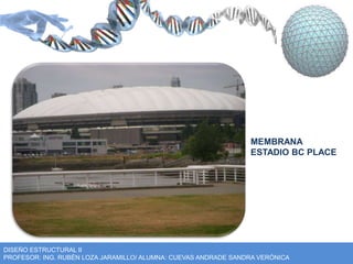 MEMBRANA 
ESTADIO BC PLACE 
DISEÑO ESTRUCTURAL II 
PROFESOR: ING. RUBÉN LOZA JARAMILLO/ ALUMNA: CUEVAS ANDRADE SANDRA VERÓNICA 
 