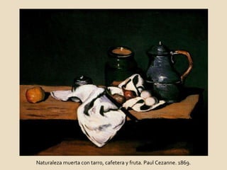 Naturaleza muerta con tarro, cafetera y fruta. Paul Cezanne. 1869. 