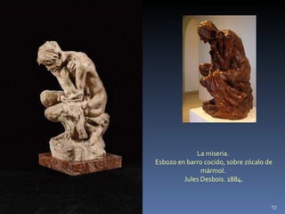 La miseria.  Esbozo en barro cocido, sobre zócalo de mármol.  Jules Desbois. 1884 . 