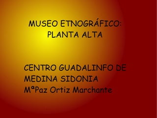 MUSEO ETNOGRÁFICO:
   PLANTA ALTA



CENTRO GUADALINFO DE
MEDINA SIDONIA
MªPaz Ortiz Marchante
 