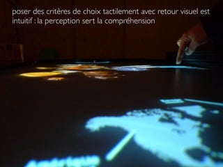 poser des critères de choix tactilement avec retour visuel est
intuitif : la perception sert la compréhension
 
