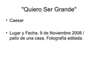"Quiero Ser Grande" Caesar  Lugar y Fecha. 9 de Noviembre 2008 / patio de una casa. Fotografía editada.  