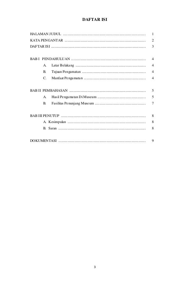 Contoh Daftar Isi Laporan Kunjungan Wisata Soal Essay