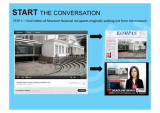 START THE CONVERSATION
STEP	
  1	
  –	
  Viral	
  videos	
  of	
  Museum	
  Nasional	
  occupants	
  magically	
  walking	
  out	
  from	
  the	
  museum	
  
 