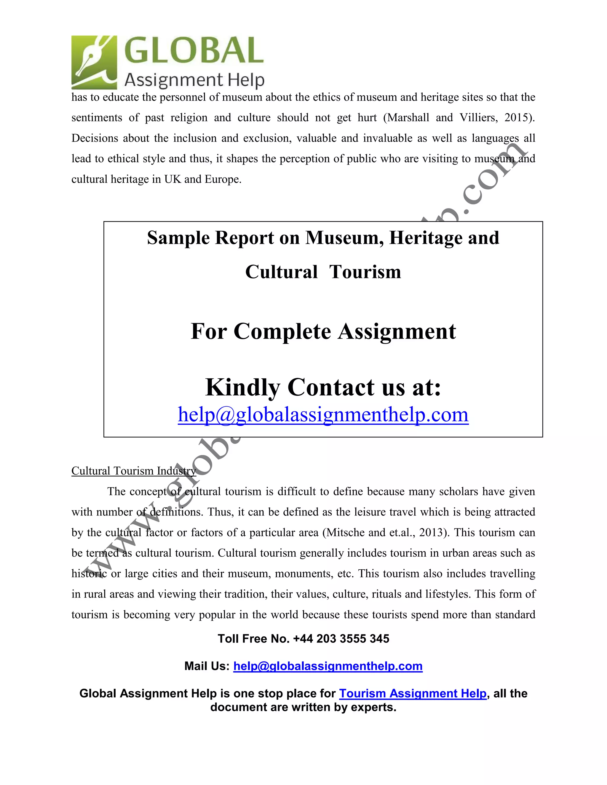 Sample Report On Importance Of Museum Heritage And Cultural Tourism PDF sample-report-on-importance-of-museum-heritage-and-cultural-tourism-pdf