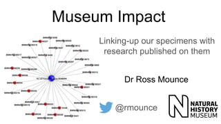 Museum Impact
Linking-up our specimens with
research published on them
Dr Ross Mounce
@rmounce
 