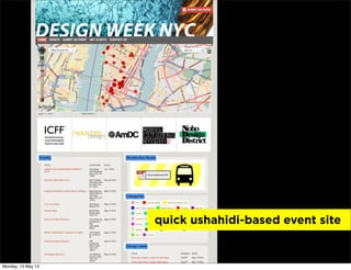 quick ushahidi-based event site
Monday, 13 May 13
 