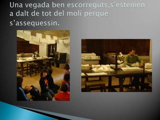 Una vegada ben escorreguts,s’estenien a dalt de tot del molí perquès’assequessin.