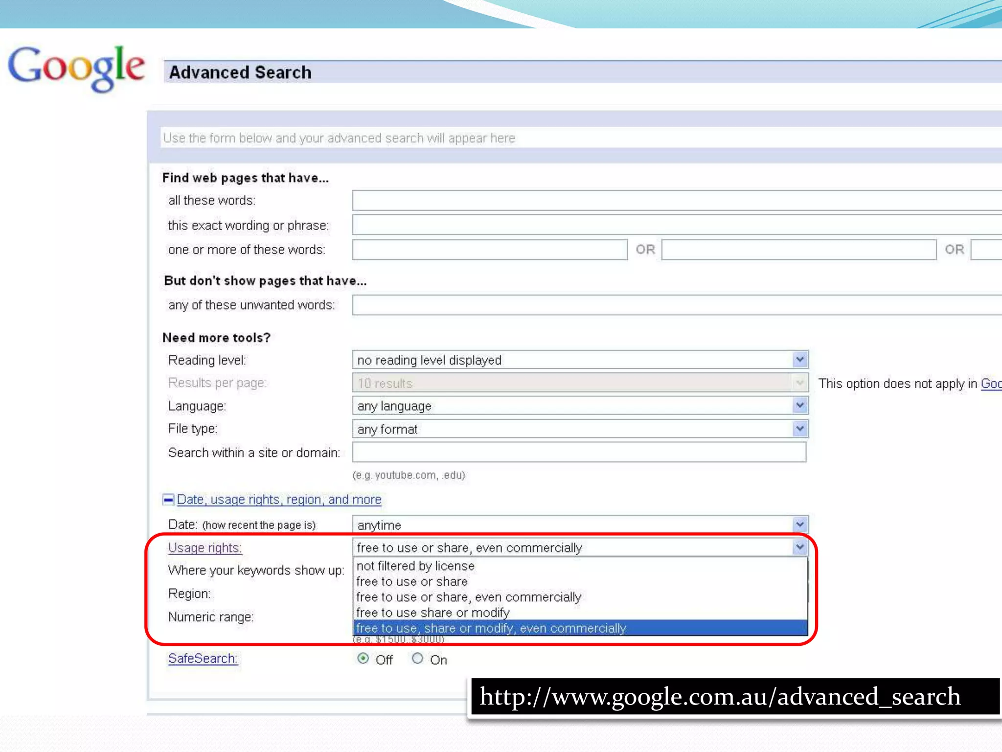 http://www.google.com.au/advanced_search
 