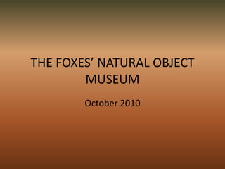 THE FOXES’ NATURAL OBJECT MUSEUM October 2010 