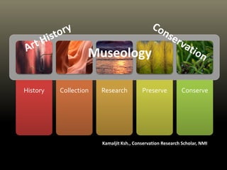 Museology 
History Collection Research Preserve Conserve 
Kamaljit Ksh., Conservation Research Scholar, NMI 
 