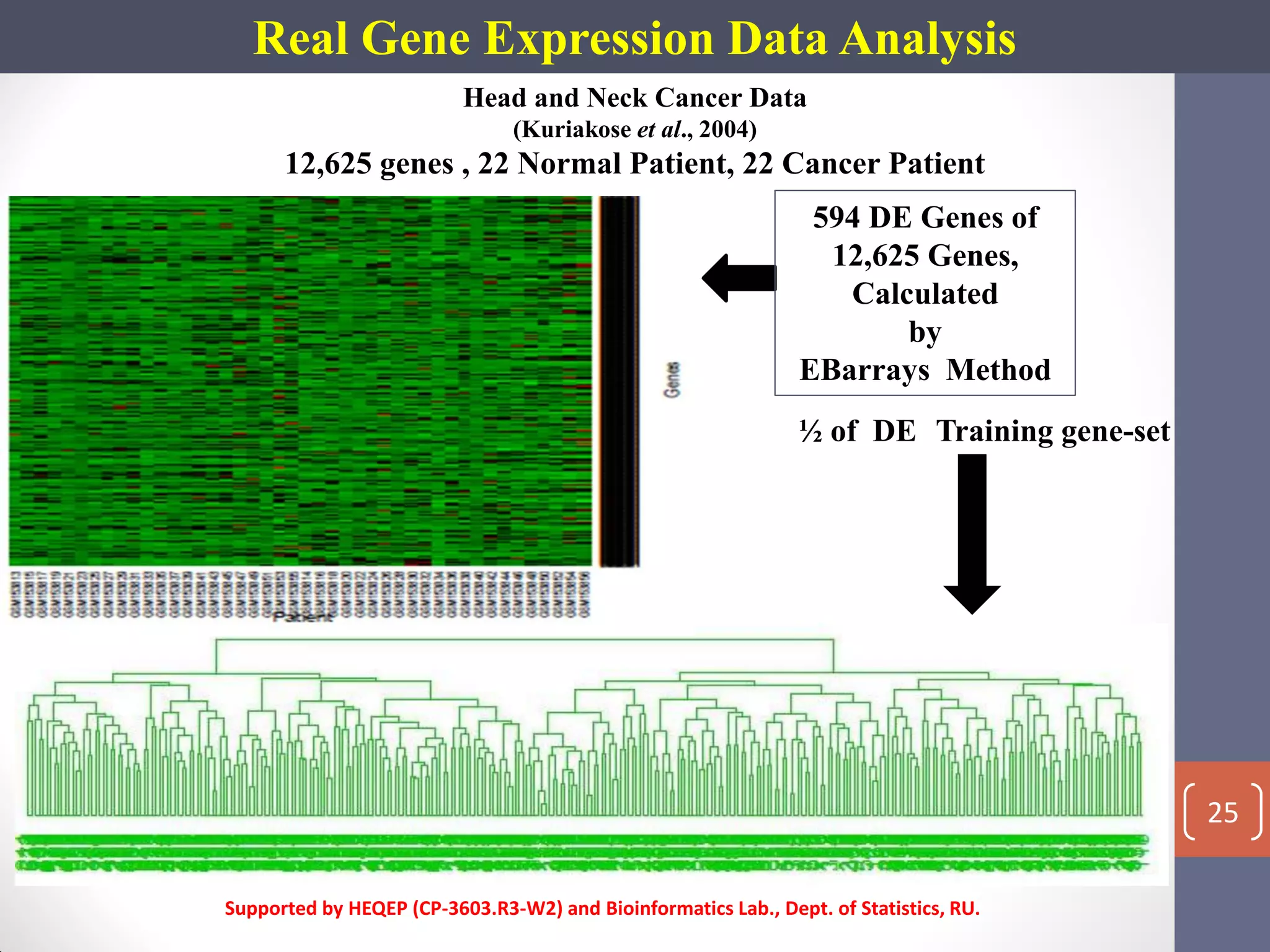 Real Gene Expression Data Analysis
Head and Neck Cancer Data
(Kuriakose et al., 2004)
12,625 genes , 22 Normal Patient, 22 Cancer Patient
594 DE Genes of
12,625 Genes,
Calculated
by
EBarrays Method
Training gene-set½ of DE
Supported by HEQEP (CP-3603.R3-W2) and Bioinformatics Lab., Dept. of Statistics, RU.
25
 