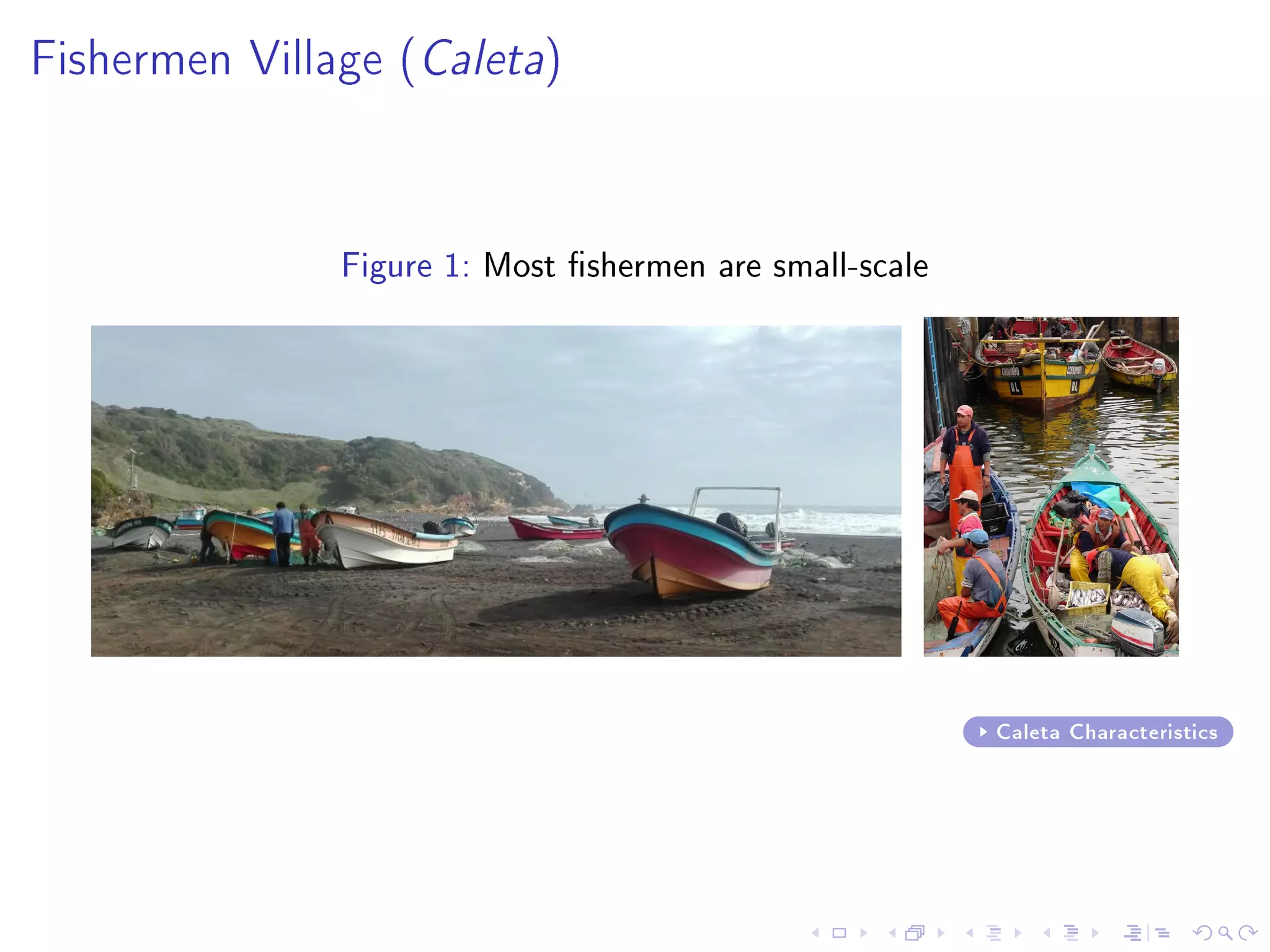 Fishermen Village (Caleta)
Figure 1: Most shermen are small-scale
Caleta Characteristics
 