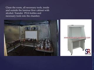Project
Natural
Farming
Clean the room, all necessary tools, inside
and outside the laminar flow cabinet with
alcohol. Transfer PDA bottles and
necessary tools into the chamber.
 