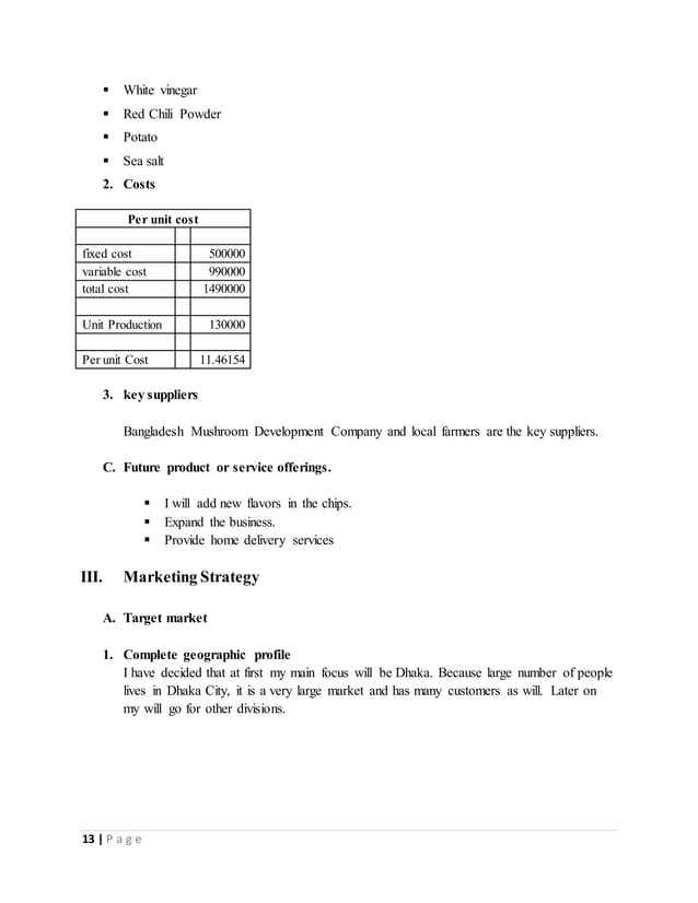 Business plan on Mushroom chips PDF