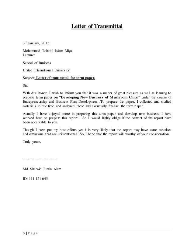 letter of transmittals