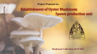 Establishment of Oyster Mushroom
Spawn production unit
Project Proposal on,
Mushroom Cultivation (ELP-453)
 