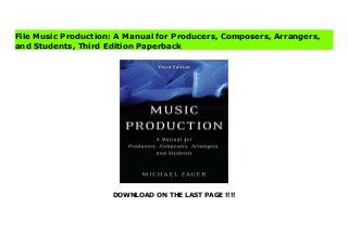 DOWNLOAD ON THE LAST PAGE !!!!
Download Here https://ebooklibrary.solutionsforyou.space/?book=1538128500 The guidance of a skilled music producer will always be a key factor in producing a great recording, and this is no small matter in an age when the recording industry is undergoing its most radical change in over half a century. Music Production: A Manual for Producers, Composers, Arrangers, and Students, Third Edition serves as a comprehensive road map for navigating the continuous changes in the music industry and music production technologies. From dissecting compositions to understanding studio technologies, from coaching vocalists and instrumentalists to arranging and orchestration, from musicianship to marketing, advertising and promotion, Michael Zager takes readers on a tour of the world of music production, helping students and professionals keep pace with this rapidly changing profession. This third edition features: -New interviews with eminent industry professionals -Updated information on current trends in producing popular music and the impacts of the Music Modernization Act -Additional material on video game music -End-of-chapter assignments for course usage An instructor's manual is available. Please email textbooks@rowman.com. Read Online PDF Music Production: A Manual for Producers, Composers, Arrangers, and Students, Third Edition Download PDF Music Production: A Manual for Producers, Composers, Arrangers, and Students, Third Edition Download Full PDF Music Production: A Manual for Producers, Composers, Arrangers, and Students, Third Edition
File Music Production: A Manual for Producers, Composers, Arrangers,
and Students, Third Edition Paperback
 