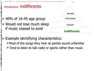 introduction::   indifferents <ul><li>40% of 16-45 age group </li></ul><ul><li>Would not lose much sleep  if music ceased ...