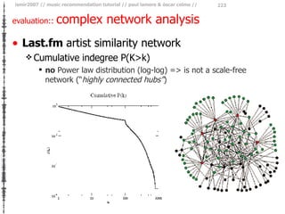 evaluation::  complex network analysis <ul><li>Last.fm  artist similarity network </li></ul><ul><ul><li>Cumulative indegre...