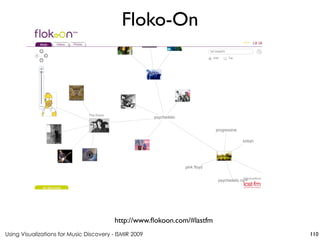 Using Visualizations for Music Discovery - ISMIR 2009
http://www.flokoon.com/#lastfm
Floko-On
110
 
