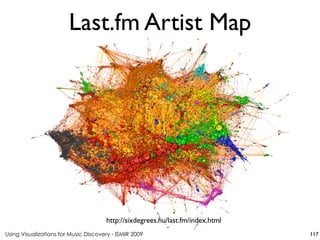 Using Visualizations for Music Discovery - ISMIR 2009
http://sixdegrees.hu/last.fm/index.html
Last.fm Artist Map
117
 