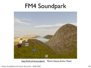Using Visualizations for Music Discovery - ISMIR 2009
http://fm4.orf.at/soundpark Martin Gasser,Arthur Flexer
FM4 Soundpark
123
 