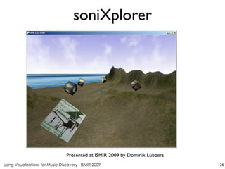 Using Visualizations for Music Discovery - ISMIR 2009
Presented at ISMIR 2009 by Dominik Lübbers
soniXplorer
126
 