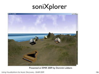 Using Visualizations for Music Discovery - ISMIR 2009
Presented at ISMIR 2009 by Dominik Lübbers
soniXplorer
126
 