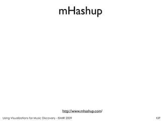 Using Visualizations for Music Discovery - ISMIR 2009
http://www.mhashup.com/
mHashup
127
 