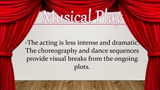 -The acting is less intense and dramatic.
The choreography and dance sequences
provide visual breaks from the ongoing
plots.
 
