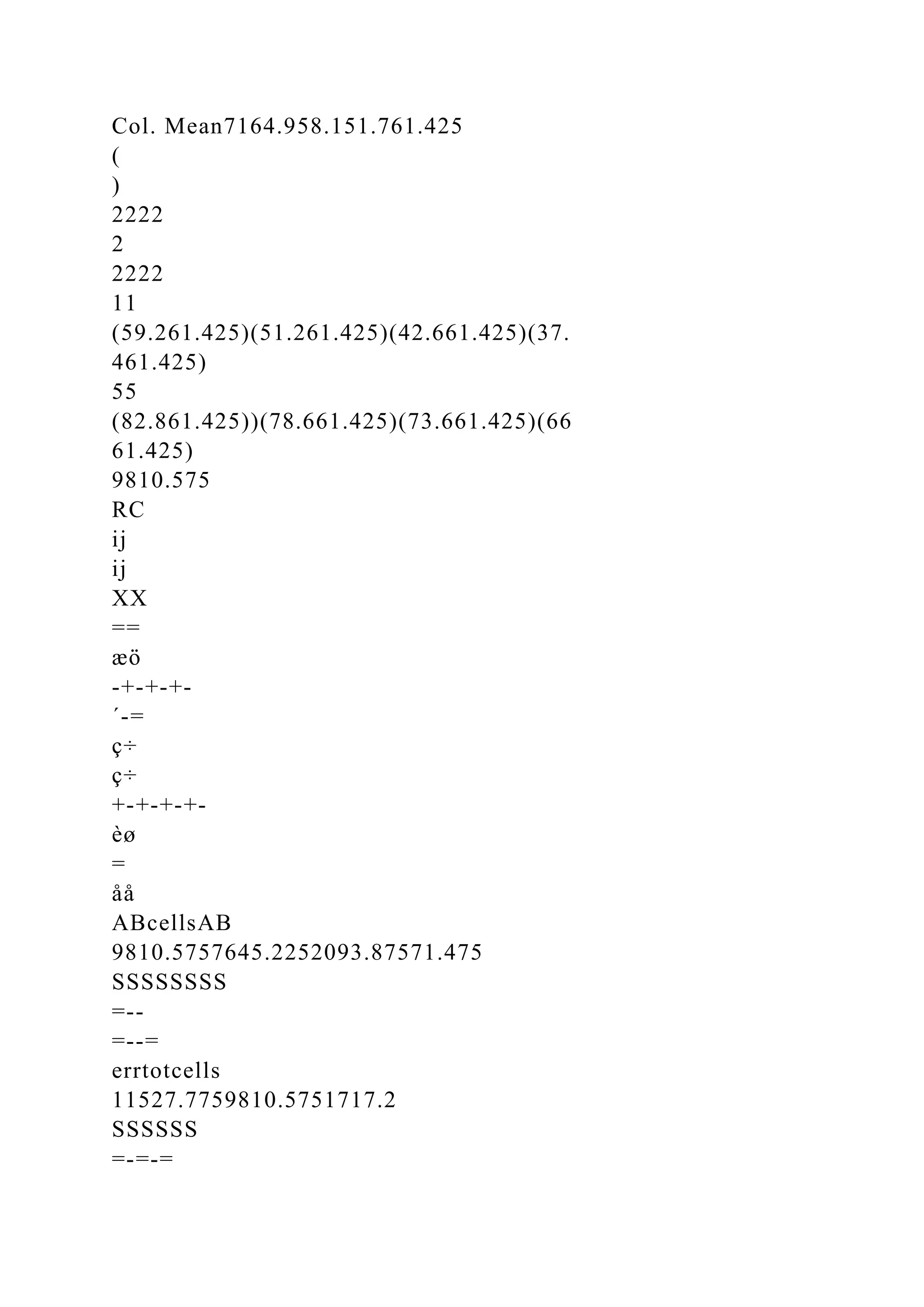 Col. Mean7164.958.151.761.425
(
)
2222
2
2222
11
(59.261.425)(51.261.425)(42.661.425)(37.
461.425)
55
(82.861.425))(78.661.425)(73.661.425)(66
61.425)
9810.575
RC
ij
ij
XX
==
æö
-+-+-+-
´-=
ç÷
ç÷
+-+-+-+-
èø
=
åå
ABcellsAB
9810.5757645.2252093.87571.475
SSSSSSSS
=--
=--=
errtotcells
11527.7759810.5751717.2
SSSSSS
=-=-=
 